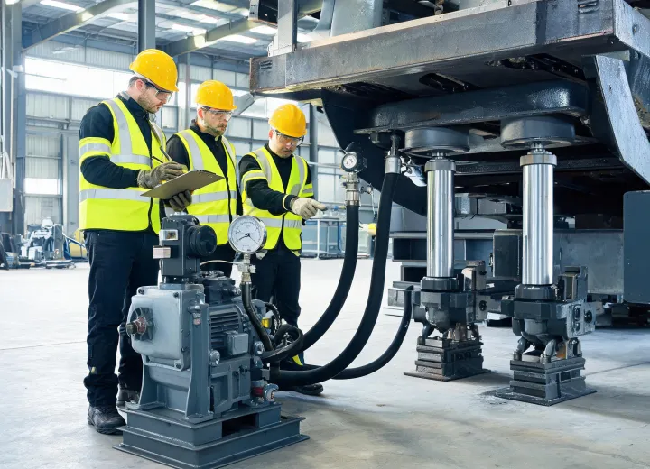 Maintenance crew using hydraulic tools